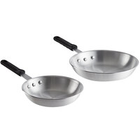 Choice 2-Piece Aluminum Fry Pan Set with Black Silicone Handles - 8 inch and 10 inch Frying Pans
