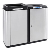 Ex-Cell Kaiser ECH2-1E SS/BL Echelon Collection Stainless Steel 70 Gallon Rectangular Indoor Two-Stream Receptacle with Co-Mingle and Trash Openings