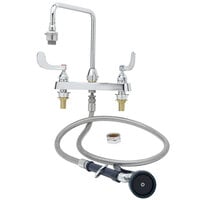 T&S B-2346 Deck Mounted Workboard Faucet with Sidespray, 10" Vacuum Breaker Gooseneck, 8" Centers, and 4" Wrist Action Handles ADA Compliant