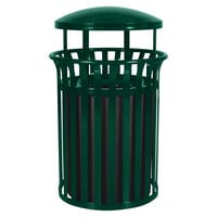 Ex-Cell Kaiser SCD-2633 HGR Streetscape Hunter Green Gloss 37 Gallon Round Classic Outdoor Trash Receptacle with Canopy