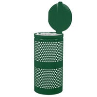 Ex-Cell Kaiser WR-10R- CVR HGR Landscape Series 10 Gallon Round Hunter Green Gloss Perforated Waste Receptacle with Lid