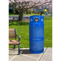 Ex-Cell Kaiser RC-34R DM CANS RBL Landscape Series 34 Gallon Blue Gloss Round Perforated Trash Receptacle with Dome Top