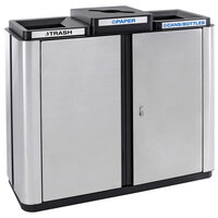 Ex-Cell Kaiser ECH3-2TR SS/BL Echelon Collection Stainless Steel 75 Gallon Rectangular Indoor Three-Stream Receptacle with 1 Trash Opening and 2 Recycling Openings