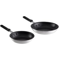 Choice 2-Piece Aluminum Non-Stick Fry Pan Set with Black Silicone Handles - 8" and 10" Frying Pans
