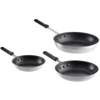 Choice 3-Piece Aluminum Non-Stick Fry Pan Set with Black Silicone Handles - 8", 10", and 12" Frying Pans
