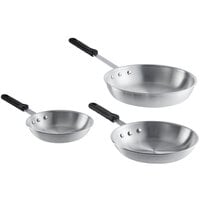 Choice 3-Piece Aluminum Fry Pan Set with Black Silicone Handles - 8", 10", and 12" Frying Pans