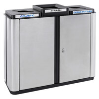 Ex-Cell Kaiser ECH3-2R SS/BL Echelon Collection Stainless Steel 75 Gallon Rectangular Indoor Three-Stream Receptacle with 2 Recycling Openings and 1 Trash Opening