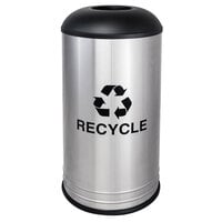 Ex-Cell Kaiser RC-1531 D-6 SS BLX International Collection Round 18 Gallon Cafe Style Stainless Steel Recycling Receptacle with Black Texture Lid