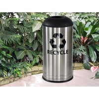 Ex-Cell Kaiser RC-1531 D-6 SS BLX International Collection Round 18 Gallon Cafe Style Stainless Steel Recycling Receptacle with Black Texture Lid