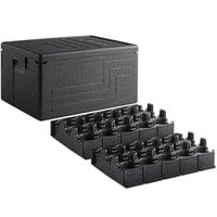 Cambro Cam GoBox® Black Top Loading EPP Insulated Food Pan Carrier with Cup Holders (30 Compartment) - 8" Deep Full-Size Pan Max Capacity