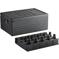 Cambro Cam GoBox® Black Top Loading EPP Insulated Food Pan Carrier with Cup Holders (15 Compartment) - 6 inch Deep Full-Size Pan Max Capacity