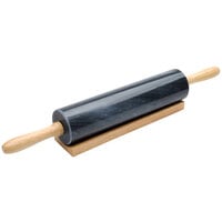 Fox Run 3834 10 inch Black Marble Rolling Pin with Wood Handles and Base