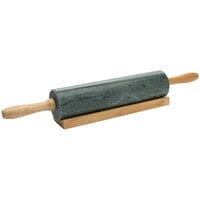 Fox Run 10" Green Marble Rolling Pin with Wood Handles and Base