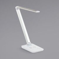 Safco 1009SL Vamp 16 3/4 inch Silver LED Desk Lamp with Wireless Charging, Multi-Pivot Adjustable Arm, and USB Port