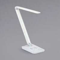 Safco 1009WH Vamp 16 3/4 inch White LED Desk Lamp with Wireless Charging, Multi-Pivot Adjustable Arm, and USB Port