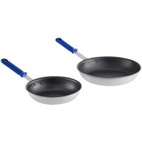 Vollrath Wear-Ever 2-Piece Aluminum Non-Stick Fry Pan Set with Rivetless Interior, CeramiGuard II Coating, and Blue Cool Handles - 8 inch and 10 inch Frying Pans
