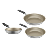 Vollrath Wear-Ever 3-Piece Aluminum Non-Stick Fry Pan Set with Rivetless Interior, PowerCoat2 Coating, and Blue Cool Handles - 8", 10", and 12" Frying Pans