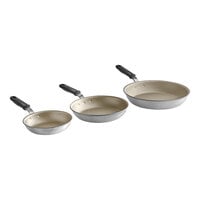 Vollrath Wear-Ever 3-Piece Aluminum Non-Stick Fry Pan Set with Rivetless Interior, PowerCoat2 Coating, and Black Silicone Handles - 8", 10", and 12" Frying Pans