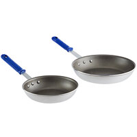 Vollrath Wear-Ever 2-Piece Aluminum Non-Stick Fry Pan Set with PowerCoat2 Coating and Blue Cool Handles - 8 inch and 10 inch Frying Pans