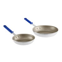 Vollrath Wear-Ever 2-Piece Aluminum Non-Stick Fry Pan Set with PowerCoat2 Coating and Blue Cool Handles - 8" and 10" Frying Pans