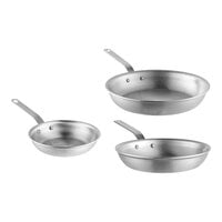 Vollrath Wear-Ever 3-Piece Aluminum Fry Pan Set with Chrome Plated Handles - 8", 10", and 12" Frying Pans