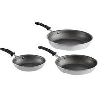 Vollrath Wear-Ever 3-Piece Aluminum Non-Stick Fry Pan Set with PowerCoat2 Coating and Black TriVent Silicone Handles - 8 inch, 10 inch, and 12 inch Frying Pans