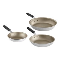 Vollrath Wear-Ever 3-Piece Aluminum Non-Stick Fry Pan Set with PowerCoat2 Coating and Black Silicone Handles - 8", 10", and 12" Frying Pans