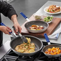 Vollrath Wear-Ever 3-Piece Aluminum Non-Stick Fry Pan Set with CeramiGuard II Coating and Blue Cool Handles - 8 inch, 10 inch, and 12 inch Frying Pans