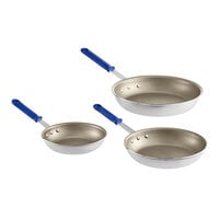 Vollrath Wear-Ever 3-Piece Aluminum Non-Stick Fry Pan Set with PowerCoat2 Coating and Blue Cool Handles - 8", 10", and 12" Frying Pans