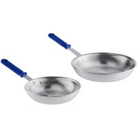 Vollrath Wear-Ever 2-Piece Aluminum Fry Pan Set with Rivetless Interior and Blue Cool Handles - 8 inch and 10 inch Frying Pans