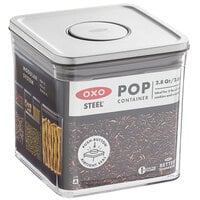 OXO 3118300 2.8 Qt. / 2.6 Liter Steel POP Big Square Short Container with Stainless Steel POP Lid