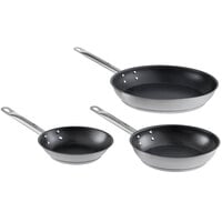 Vollrath Optio 3-Piece Induction Ready Stainless Steel Non-Stick Fry Pan Set with Aluminum-Clad Bottom - 8", 9 1/2", 12 1/2" Frying Pans