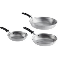 Vollrath Wear-Ever 3-Piece Aluminum Fry Pan Set with Black TriVent Silicone Handles - 8 inch, 10 inch, and 12 inch Frying Pans