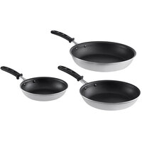 Vollrath Wear-Ever 3-Piece Aluminum Non-Stick Fry Pan Set with SteelCoat x3 Coating and Black TriVent Silicone Handles - 8 inch, 10 inch, and 12 inch Frying Pans