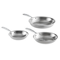 Vollrath Tribute 3-Piece Induction Ready Tri-Ply Stainless Steel Fry Pan Set with TriVent Chrome Plated Handles - 8 inch, 10 inch, and 12 inch Frying Pans