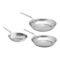 Vollrath Tribute 3-Piece Induction Ready Tri-Ply Stainless Steel Fry Pan Set with Chrome Plated Handles - 8", 10", and 12" Frying Pans
