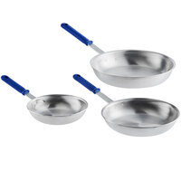 Vollrath Wear-Ever 3-Piece Aluminum Fry Pan Set with Rivetless Interior and Blue Cool Handles - 8", 10", and 12" Frying Pans