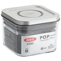OXO 3118500 0.4 Qt. / 0.4 Liter Steel POP Small Square Mini Container with Stainless Steel POP Lid