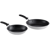 Vollrath Tribute 2-Piece Induction Ready Tri-Ply Stainless Steel Non-Stick Fry Pan Set with CeramiGuard II Coating and Black TriVent Silicone Handles - 8 inch and 10 inch Frying Pans