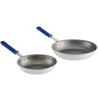 Vollrath Wear-Ever 2-Piece Aluminum Non-Stick Fry Pan Set with Rivetless Interior, PowerCoat2 Coating, and Blue Cool Handles - 8 inch and 10 inch Frying Pans