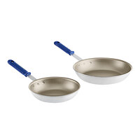 Vollrath Wear-Ever 2-Piece Aluminum Non-Stick Fry Pan Set with Rivetless Interior, PowerCoat2 Coating, and Blue Cool Handles - 8" and 10" Frying Pans