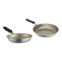 Vollrath Wear-Ever 2-Piece Aluminum Non-Stick Fry Pan Set with Rivetless Interior, PowerCoat2 Coating, and Black Silicone Handles - 8" and 10" Frying Pans