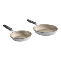 Vollrath Wear-Ever 2-Piece Aluminum Non-Stick Fry Pan Set with Rivetless Interior, PowerCoat2 Coating, and Black Silicone Handles - 8" and 10" Frying Pans