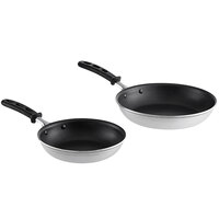 Vollrath Wear-Ever 2-Piece Aluminum Non-Stick Fry Pan Set with SteelCoat x3 Coating and Black TriVent Silicone Handles - 8" and 10" Frying Pans