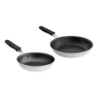 Vollrath Wear-Ever 2-Piece Aluminum Non-Stick Fry Pan Set with SteelCoat x3 Coating and Black Silicone Handles - 8" and 10" Frying Pans