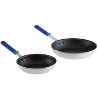 Vollrath Wear-Ever 2-Piece Aluminum Non-Stick Fry Pan Set with CeramiGuard II Coating and Blue Cool Handles - 8 inch and 10 inch Frying Pans