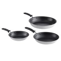 Vollrath Tribute 3-Piece Induction Ready Tri-Ply Stainless Steel Non-Stick Fry Pan Set with CeramiGuard II Coating and Black TriVent Silicone Handles - 8 inch, 10 inch, and 12 inch Frying Pans