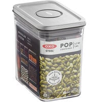 OXO 3118800 1.7 Qt. / 1.6 Liter Steel POP Rectangular Short Container with Stainless Steel POP Lid