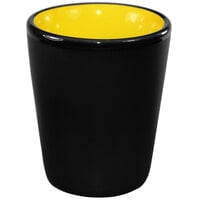 International Tableware 81122-2900/05MF-05C Hilo 1.5 oz. Yellow In / Black Out Stoneware Shot Glass - 24/Case