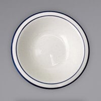 International Tableware DA-10 Danube 13 oz. Ivory (American White) Blue Speckled Stoneware Grapefruit Bowl with Blue Bands - 36/Case